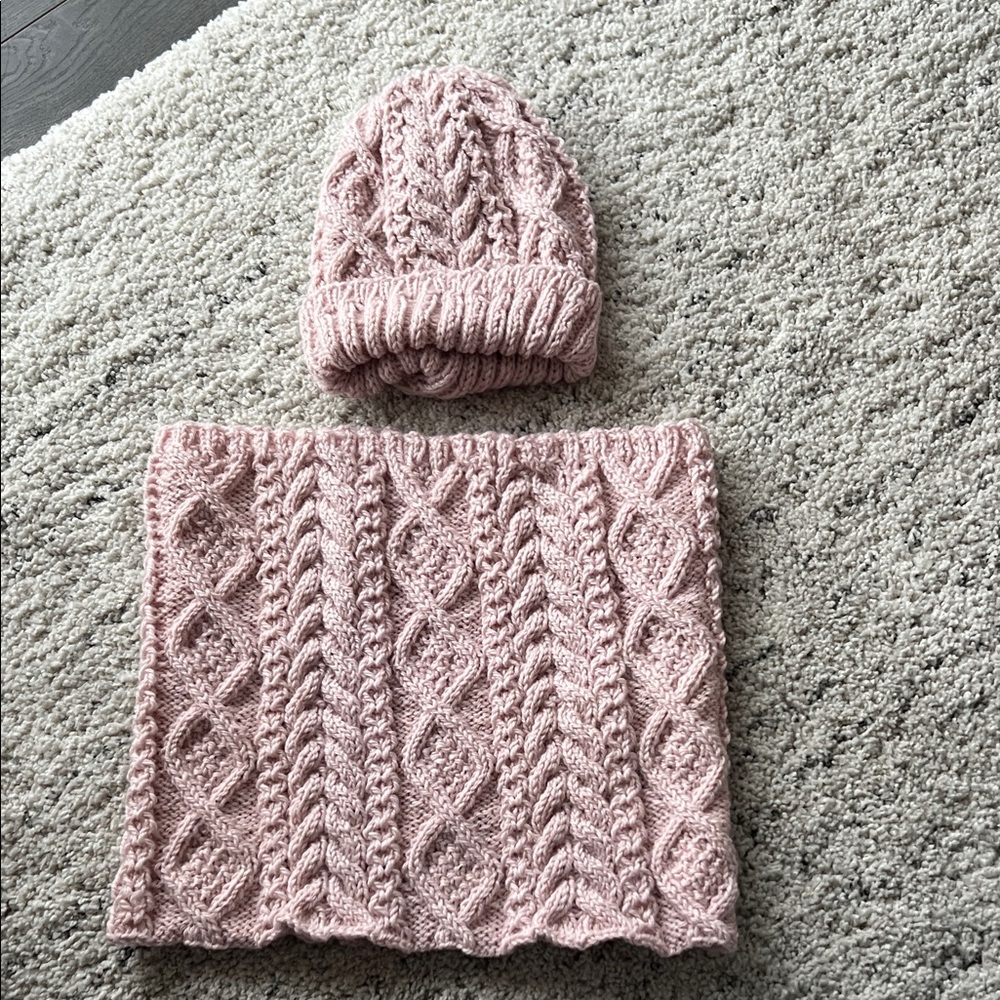 Cozy Pink Knit Hat and Neck Warmer Set